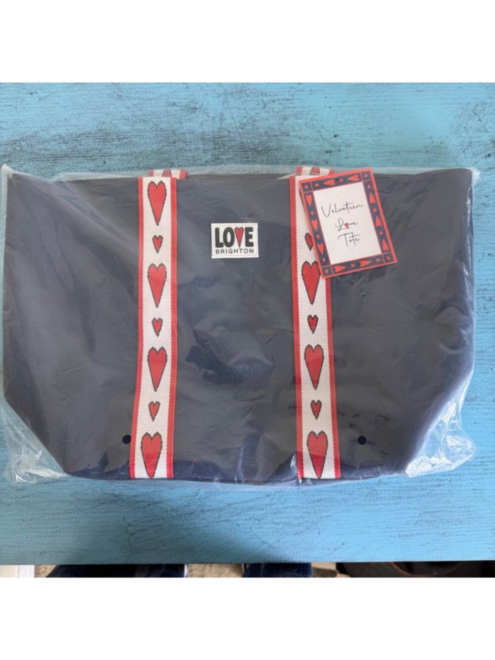 Brighton Velveteen Love Tote Bag With Heart Design & Red Straps New in Package - Picture 2 of 4